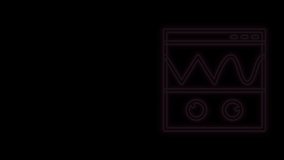 Glowing neon line Oscilloscope measurement signal wave icon isolated on black background. 4K Video motion graphic animation.