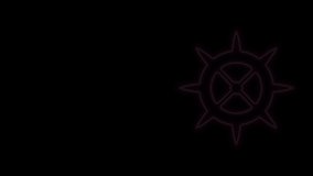 Glowing neon line Bicycle sprocket crank icon isolated on black background. 4K Video motion graphic animation.