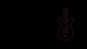 Glowing neon line Electric bass guitar icon isolated on black background. 4K Video motion graphic animation.