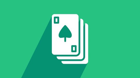 White Playing cards icon isolated on green background. Casino gambling. 4K Video motion graphic animation .