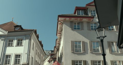 Lucerne, Switzerland - 03 03 2021: view of the Rütligasse street with murals