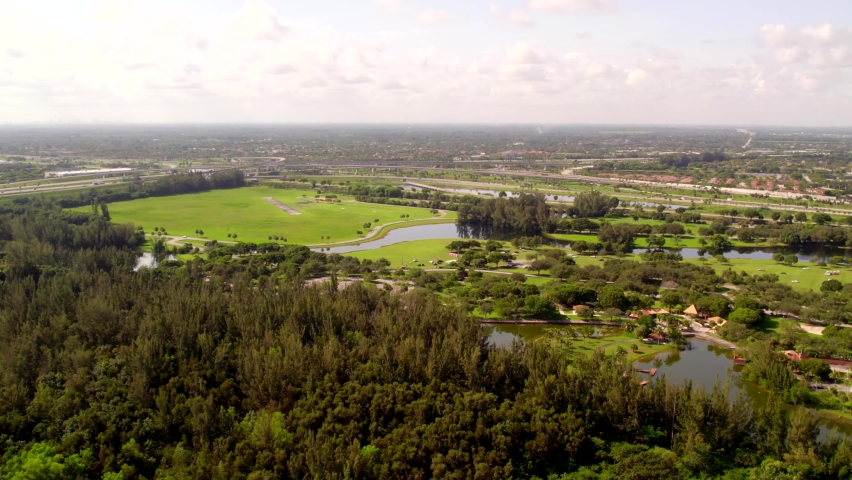 Aerial panning shot Markham Park Florida