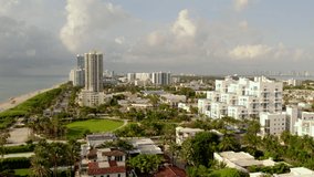 North Beach Miami business district 4k aerial drone video