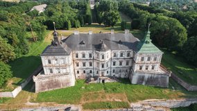Aerial view Shot of the historical castle before sunset. 4K video footage.