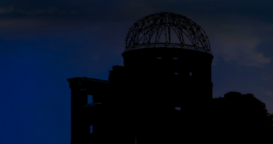 Hiroshima Peace Memorial clouds with lightning bolt