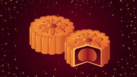 mid autumn festival animation with mooncakes ,4k video animated
