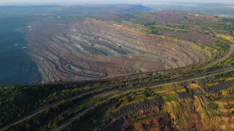 huge iron ore quarry iron ore mining aerial video filming drone top view flight over