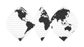 World map. Interrupted sinusoidal projection. Animated projection. Loopable video.