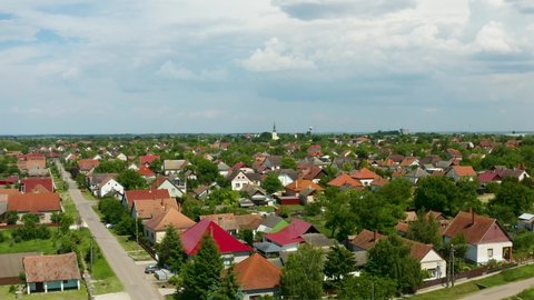 Nadudvar, typical Hungarian village in the Great Plain. European aerial view in summer. 