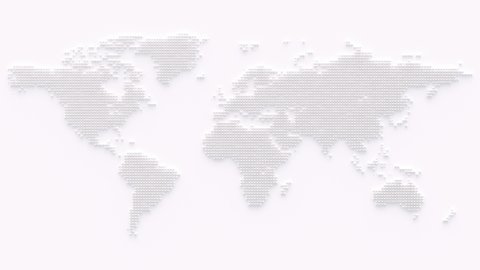 Milky World map from particles, dots. Digital planet Earth. Abstract white neumorphism animation background.