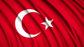 Turkey flag in motion. National background. Smooth fabric waves. 4K video. 3D rendering.