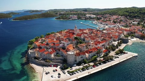 Aerial view of Korcula old town on Korcula island, Croatia