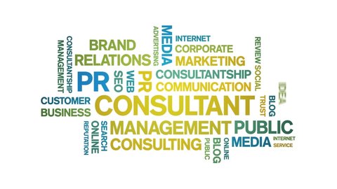 pr consultant Animated tag word cloud,text design animation typography seamless loop. 