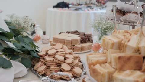 Close up view of Candy Bar Wedding, candy buffet at a wedding move camera