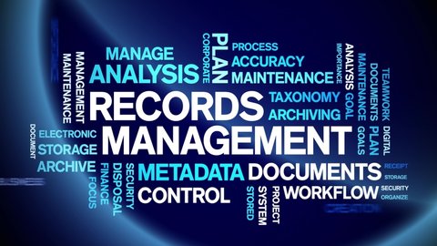 4k Records Management Animated Tag Word Cloud,Text Design Animation typography seamless loop.