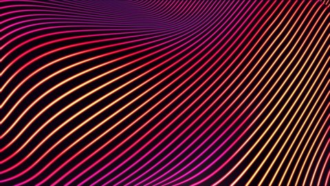 Abstract background with waving striped surface from neon colors. Seamless loop.