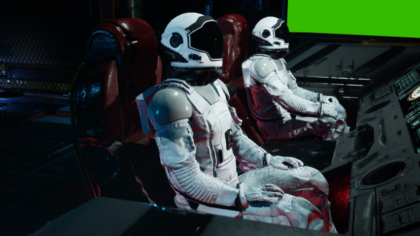 Astronauts rush in their spaceship through the space wormhole at great speed. The animation is perfect for sci-fi, the futuristic or space travel backgrounds. View of the spacecraft with an astronaut.