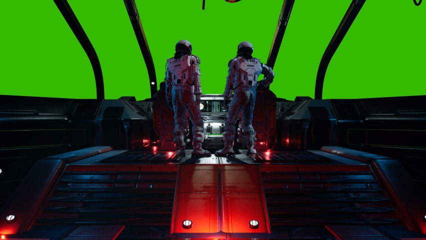 Astronauts sweep through the wormhole at warp speed in their spaceship. Animation with green screen is perfect for fantasy, futuristic or space travel. View of the spacecraft with an astronaut.