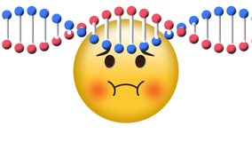 Digital animation of dna structure spinning over sick face emoji against white background. expression and communication concept - Powered by Shutterstock - Get 15% off with code: PIKWIZARD15