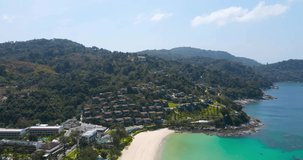 High Quality Nature Video Landscape Aerial View Andaman Sea Coast and city. On Good Weather Day In Summer Travel. Phuket travel trip Andaman sea Aug 2021.