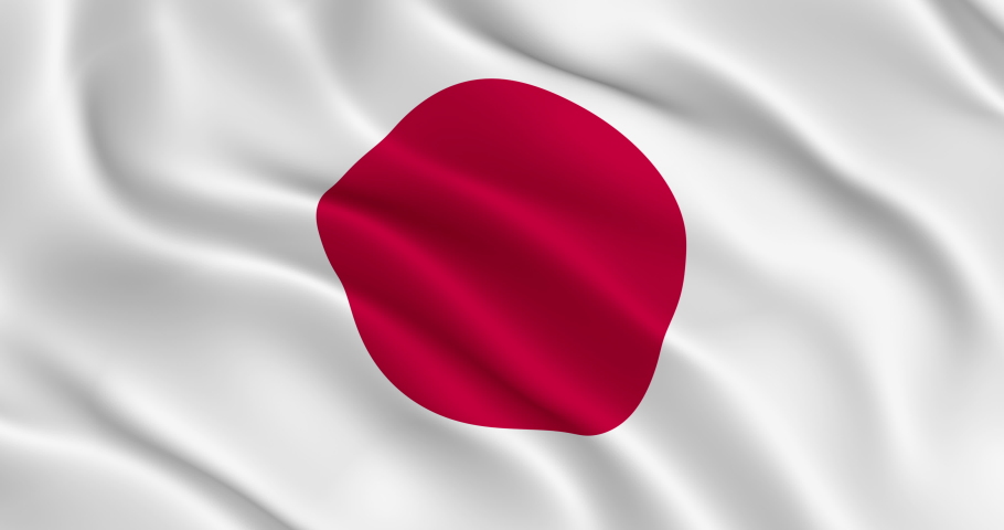 Japan Flag Seamless Smooth Wavy Animation. National flag of Japan waving in the wind. Loop animation, 3D render, 60fps. Beautifuly slows down 2 times if interpret as 30 fps Royalty-Free Stock Footage #1076932679
