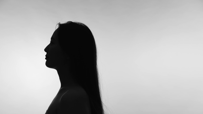Silhouette of woman blowing hair. Beauty concept.