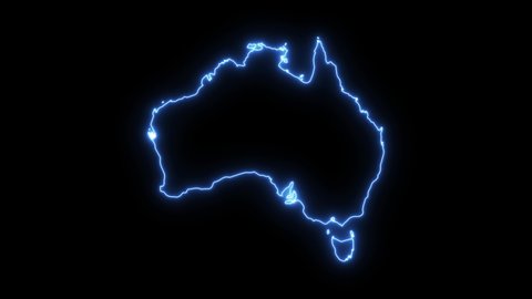Neon flickering blue country Australia in on a black background.