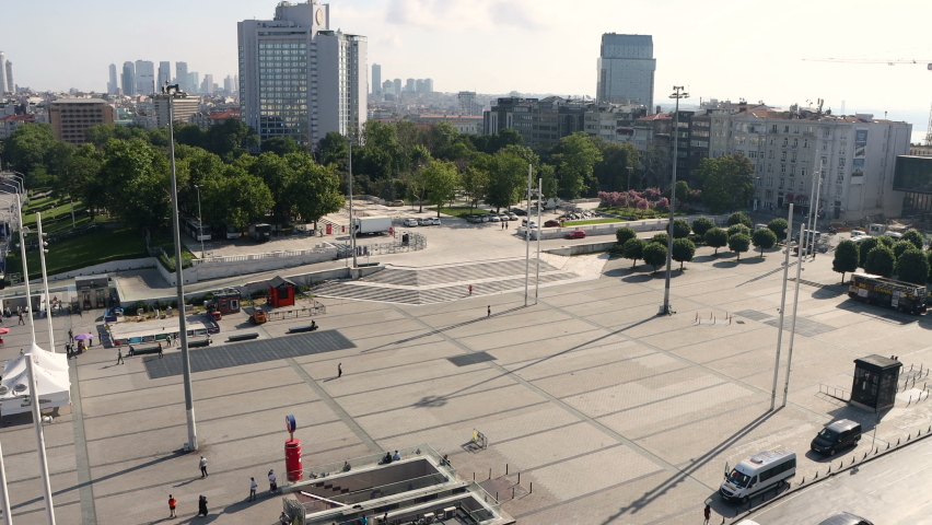 Istanbul city center, Taksim Square and Gezi Park aerial view. Popular touristic destination