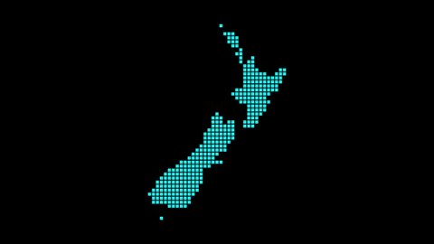 New Zealand digital map. Map of New Zealand in dotted style. Shape of the country filled with rectangles. Elegant video.