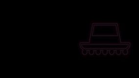 Glowing neon line Traditional spanish hat icon isolated on black background. 4K Video motion graphic animation.
