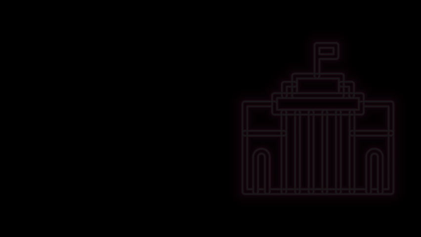 Glowing neon line Prado museum icon isolated on black background. Madrid, Spain. 4K Video motion graphic animation.