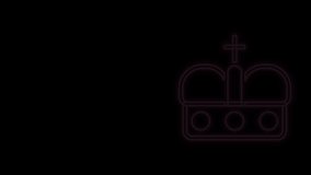Glowing neon line Crown of spain icon isolated on black background. 4K Video motion graphic animation.