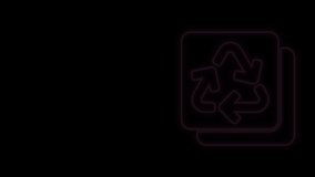 Glowing neon line Recycle symbol icon isolated on black background. Circular arrow icon. Environment recyclable go green. 4K Video motion graphic animation.