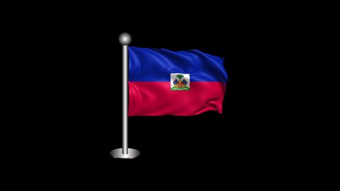 Waving Haiti Flag with Pole Isolated on Transparent Background. 4K Ultra HD Prores 4444, Loop Motion Graphic Animation.