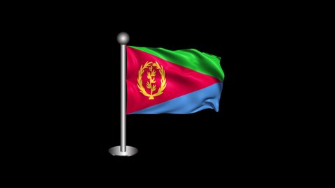Waving Eritrea Flag with Pole Isolated on Transparent Background. 4K Ultra HD Prores 4444, Loop Motion Graphic Animation.