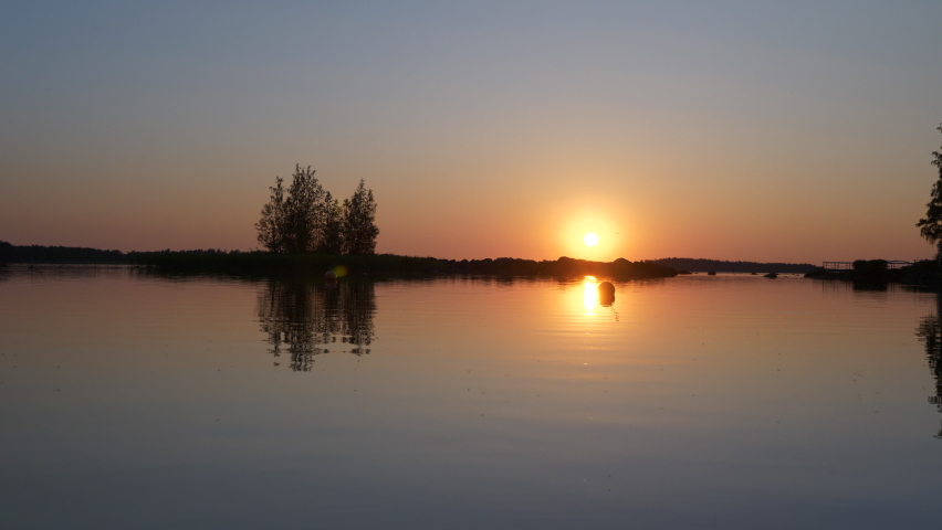 Nordic Summer Sunset by the sea, static background shot