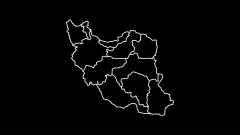 Iran map self drawing animation. White background.