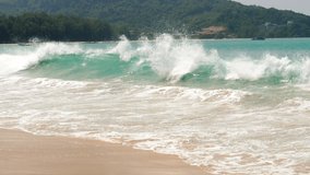 Nature video Big waves in the sea in the summer season at Andaman Sea or Pacific Ocean in nature concept