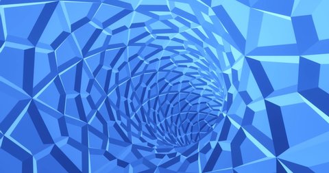 Blue tunnel funnel with crystal pattern. Abstract wormhole in 3d render digital twirl. Futuristic subspace acceleration portal. Curved geometric warp jump hole