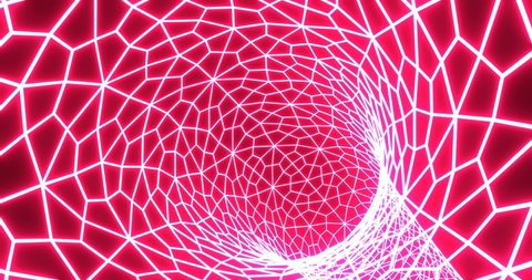 Neon mesh tunnel funnel. Web glowing abstract wormhole in 3d render digital purple twirl. Futuristic subspace acceleration portal pattern. Curved geometric warp jump hole