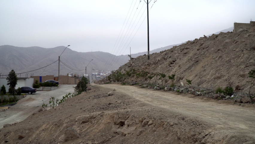 Real Estate Construction Site Area with Side Road Static Shot in Sol La Molina, Lima, Peru