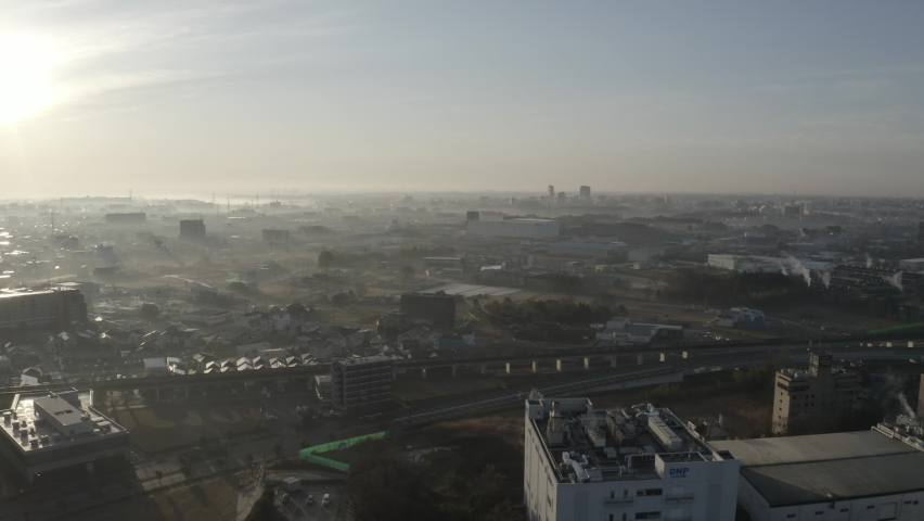 Beautiful Sunrise and Morning haze : aerial shot