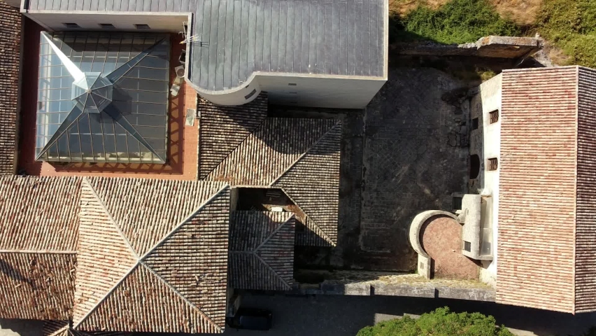 Cano santo convent in Olvera, Cadiz Spain. Old church in middle of landscape in Andalusia, Spain. Drone aerial view. 