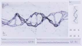DNA structure research. Genome analyzing. Interface concept. Noise, blur effect. Biochemistry statistic data displayed on high-tech hospital screen. Genes, genetic disorders. Health. Diagnosis disease - Powered by Shutterstock - Get 15% off with code: PIKWIZARD15