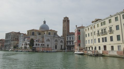 Cannaregio Canal seen from the Grand Canal, on the left you can see the Church of San Geremia, Palazzo Labia and in depth the Guglie bridge