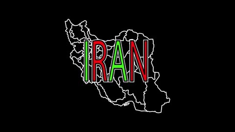 Iran map self drawing animation. White background. Text Iran appearing.