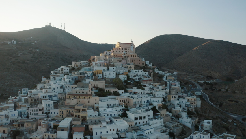 4K Aerial view of Ano Syros, Cyclades, Greece