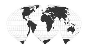 World map. Alan K. Philbrick's interrupted sinu-Mollweide projection. Animated projection. Loopable video.