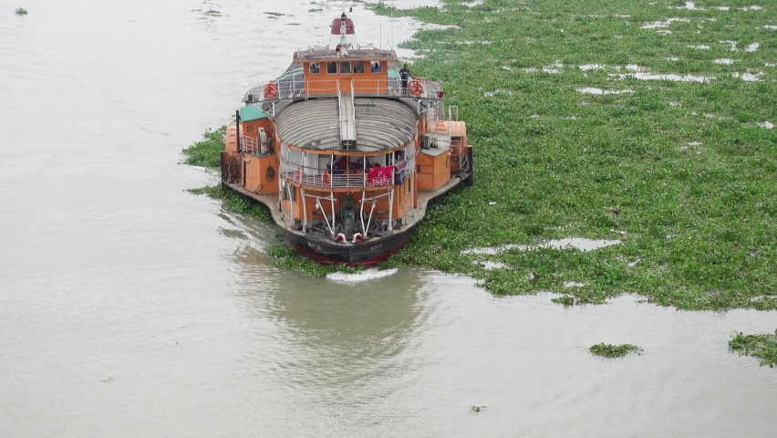 Bangladesh – July 19, 2021: Paddle steamer (Rocket) is moving towards the destination across the river Buriganga at Dhaka.