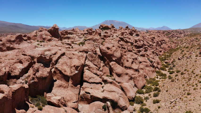 Rock formations in desert of Altiplano, Bolivia.